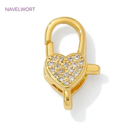 18K Gold Plated Inlaid Zircon Heart Lobster Clasps,Connectors For Jewelry,Clasp For Bracelet,DIY Jewelry Making Accessories - Avero