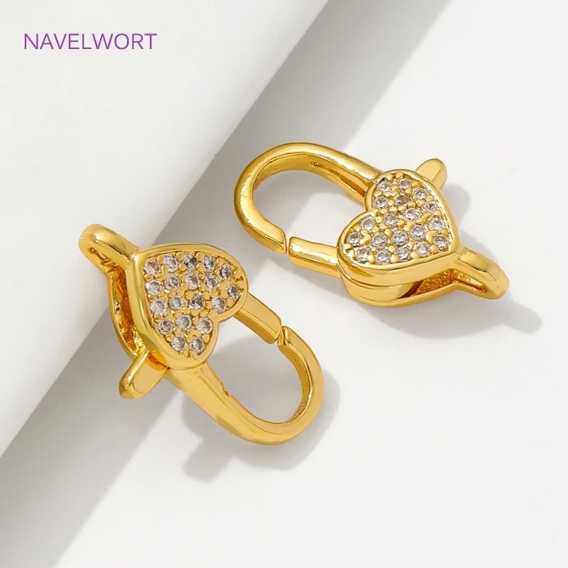 18K Gold Plated Inlaid Zircon Heart Lobster Clasps,Connectors For Jewelry,Clasp For Bracelet,DIY Jewelry Making Accessories - Avero