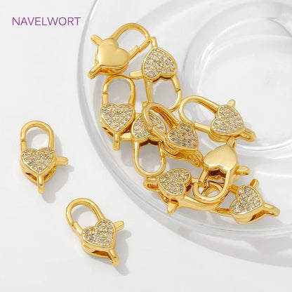 18K Gold Plated Inlaid Zircon Heart Lobster Clasps,Connectors For Jewelry,Clasp For Bracelet,DIY Jewelry Making Accessories - Avero