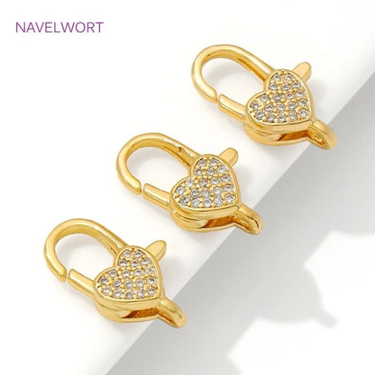 18K Gold Plated Inlaid Zircon Heart Lobster Clasps,Connectors For Jewelry,Clasp For Bracelet,DIY Jewelry Making Accessories - Avero