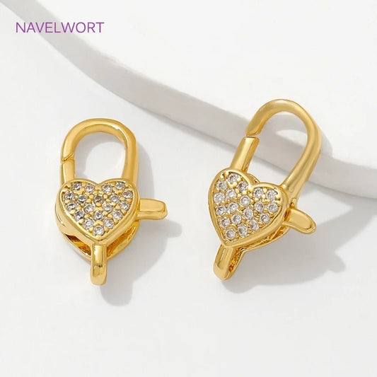 18K Gold Plated Inlaid Zircon Heart Lobster Clasps,Connectors For Jewelry,Clasp For Bracelet,DIY Jewelry Making Accessories - Avero