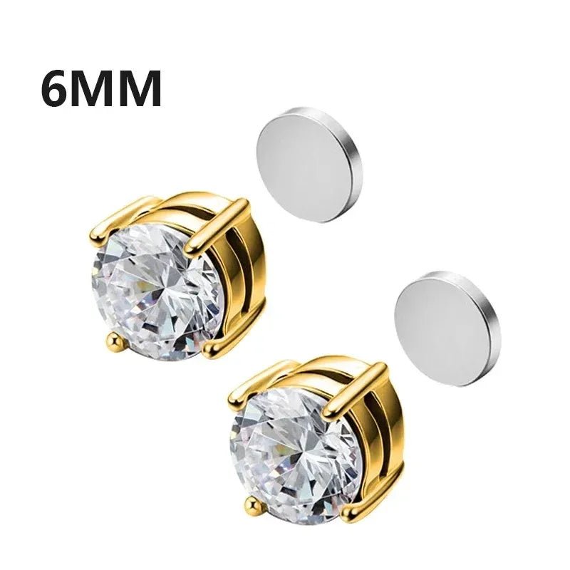 1Pairs Crystal Strong Magnetic Ear Stud Clip Earrings for Men Women, Punk Round Zircon Magnet Earrings Non Piercing Ear Jewelry - Avero