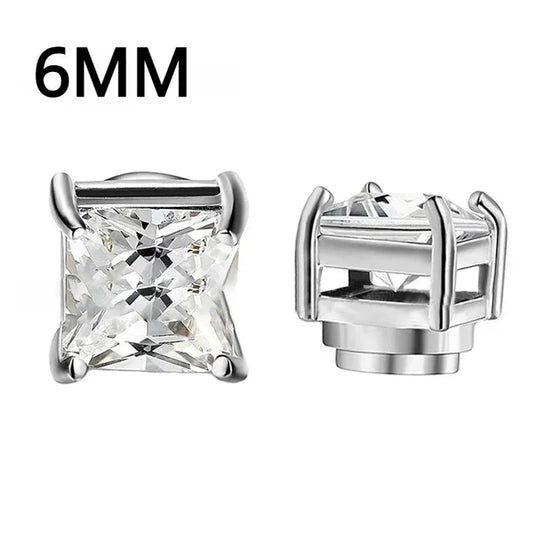 1Pairs Crystal Strong Magnetic Ear Stud Clip Earrings for Men Women, Punk Round Zircon Magnet Earrings Non Piercing Ear Jewelry - Avero