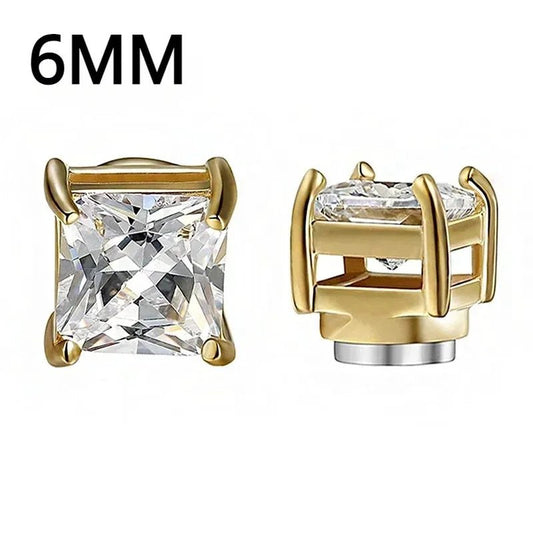 1Pairs Crystal Strong Magnetic Ear Stud Clip Earrings for Men Women, Punk Round Zircon Magnet Earrings Non Piercing Ear Jewelry - Avero