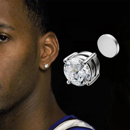 1Pairs Crystal Strong Magnetic Ear Stud Clip Earrings for Men Women, Punk Round Zircon Magnet Earrings Non Piercing Ear Jewelry - Avero