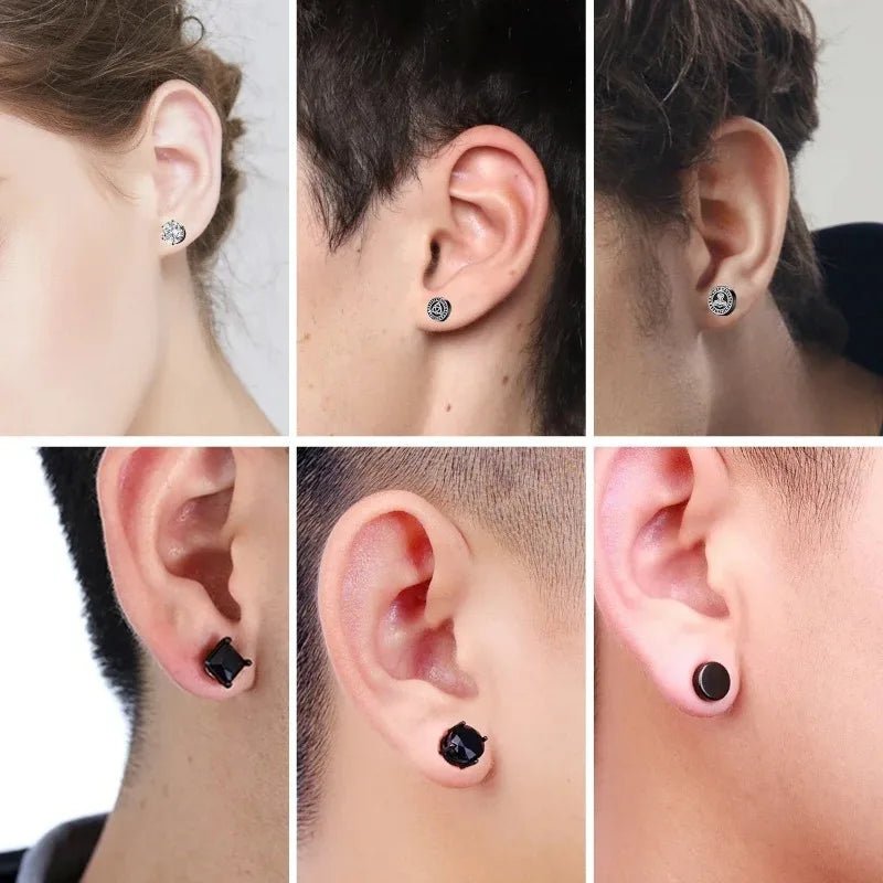 1Pairs Crystal Strong Magnetic Ear Stud Clip Earrings for Men Women, Punk Round Zircon Magnet Earrings Non Piercing Ear Jewelry - Avero