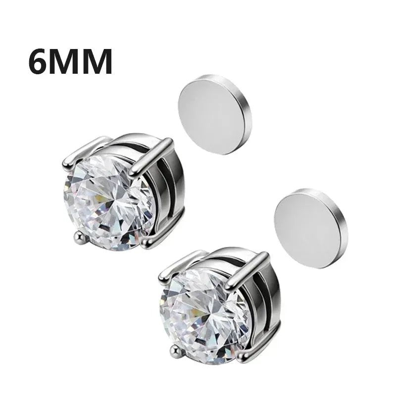 1Pairs Crystal Strong Magnetic Ear Stud Clip Earrings for Men Women, Punk Round Zircon Magnet Earrings Non Piercing Ear Jewelry - Avero