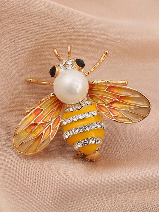 1PC Women's Fashion Trend Personalized Imitation Pearl Bee Brooch Pin Jewelry Suitable for Outdoor Dating, Party, Festival Gifts - Avero