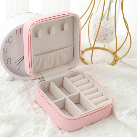 1pcs Single Layer Storage Box Ladies Travel Leather Jewelry Box Classic Black Pure White Fashion Pink Storage Box - Avero
