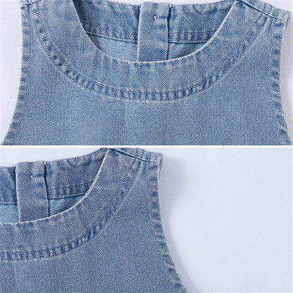 2 3 4 5 6 7 8 9 Year Old Kids Baby Sleeveless Denim Vest Dress For Girl Casual Sleeveless Vintage Blue Jeans Dresses With Pocket - Avero