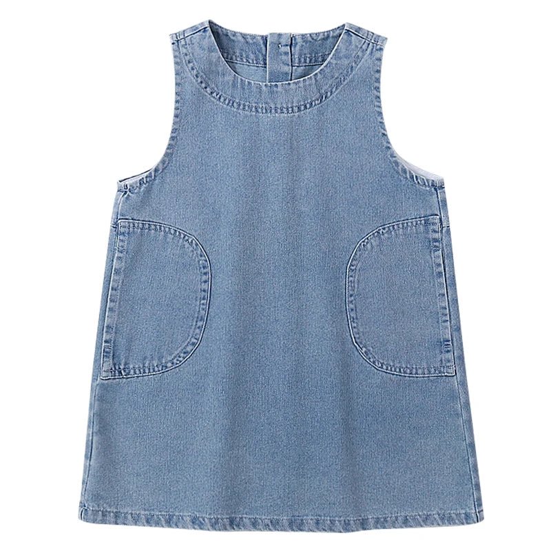 2 3 4 5 6 7 8 9 Year Old Kids Baby Sleeveless Denim Vest Dress For Girl Casual Sleeveless Vintage Blue Jeans Dresses With Pocket - Avero