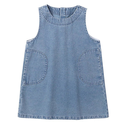 2 3 4 5 6 7 8 9 Year Old Kids Baby Sleeveless Denim Vest Dress For Girl Casual Sleeveless Vintage Blue Jeans Dresses With Pocket - Avero