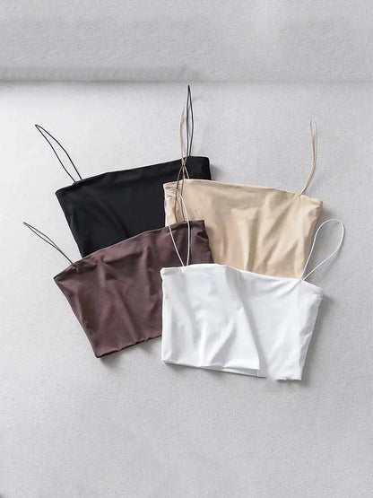 2022 Summer Women's Crop Top Sexy Elastic Cotton Camis sleeveless Short Tank Top Bar - Avero