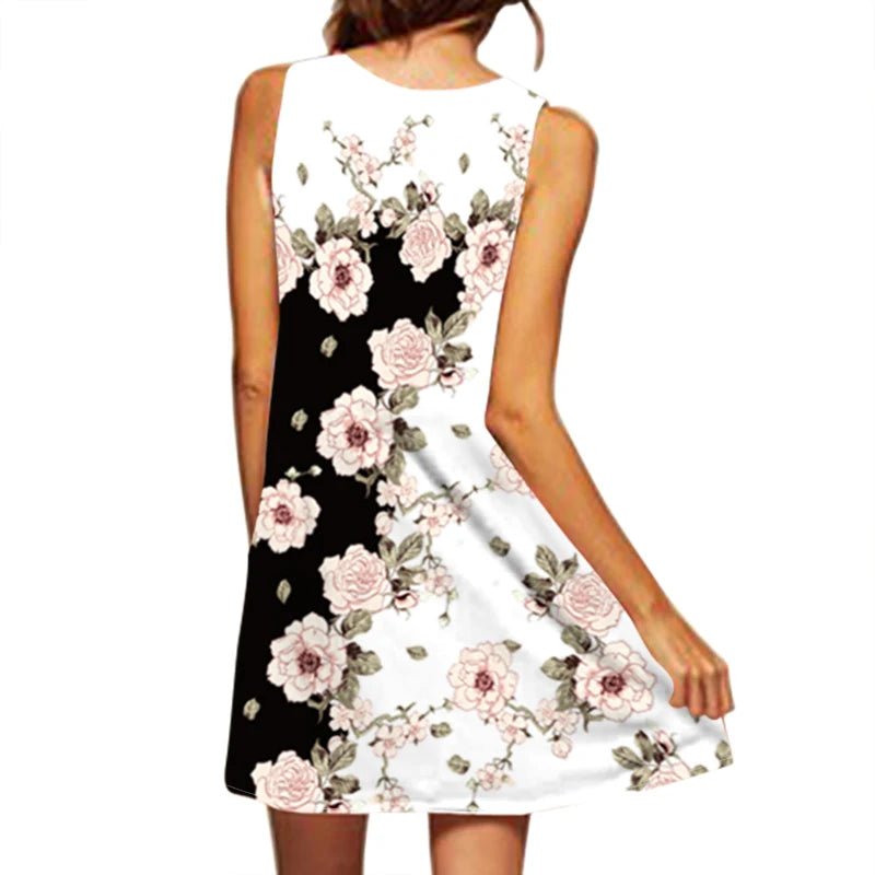 2024 European and American Cross Border Women's New Dress V - neck Sleeveless Sexy Printed Large Hem Foreign Trade Dress - Avero