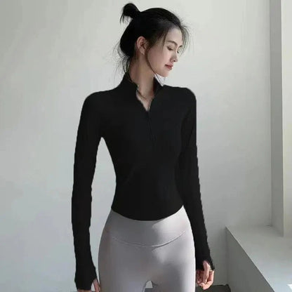 2024 New Yoga Coat Short Sports Jacket WOMEN'S Fitness Clothes Slimming Body Sculpting Zipper Yoga Jacket - Avero