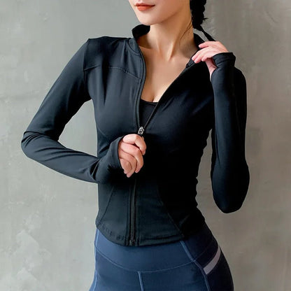 2024 New Yoga Coat Short Sports Jacket WOMEN'S Fitness Clothes Slimming Body Sculpting Zipper Yoga Jacket - Avero
