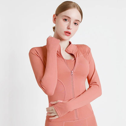 2024 New Yoga Coat Short Sports Jacket WOMEN'S Fitness Clothes Slimming Body Sculpting Zipper Yoga Jacket - Avero