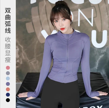 2024 New Yoga Coat Short Sports Jacket WOMEN'S Fitness Clothes Slimming Body Sculpting Zipper Yoga Jacket - Avero