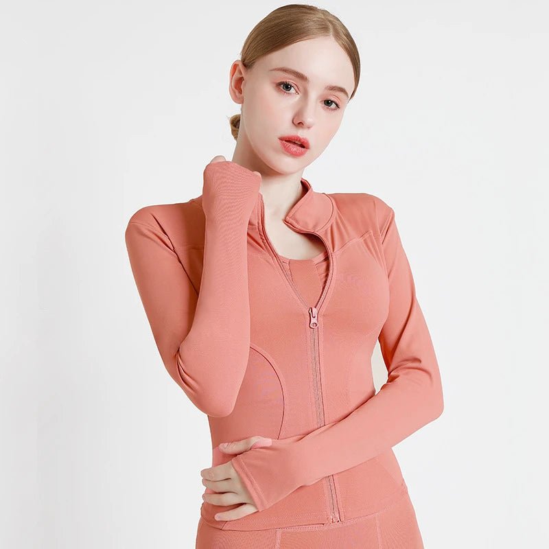 2024 New Yoga Coat Short Sports Jacket WOMEN'S Fitness Clothes Slimming Body Sculpting Zipper Yoga Jacket - Avero