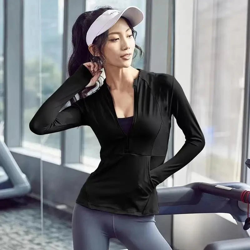 2024 New Yoga Coat Short Sports Jacket WOMEN'S Fitness Clothes Slimming Body Sculpting Zipper Yoga Jacket - Avero