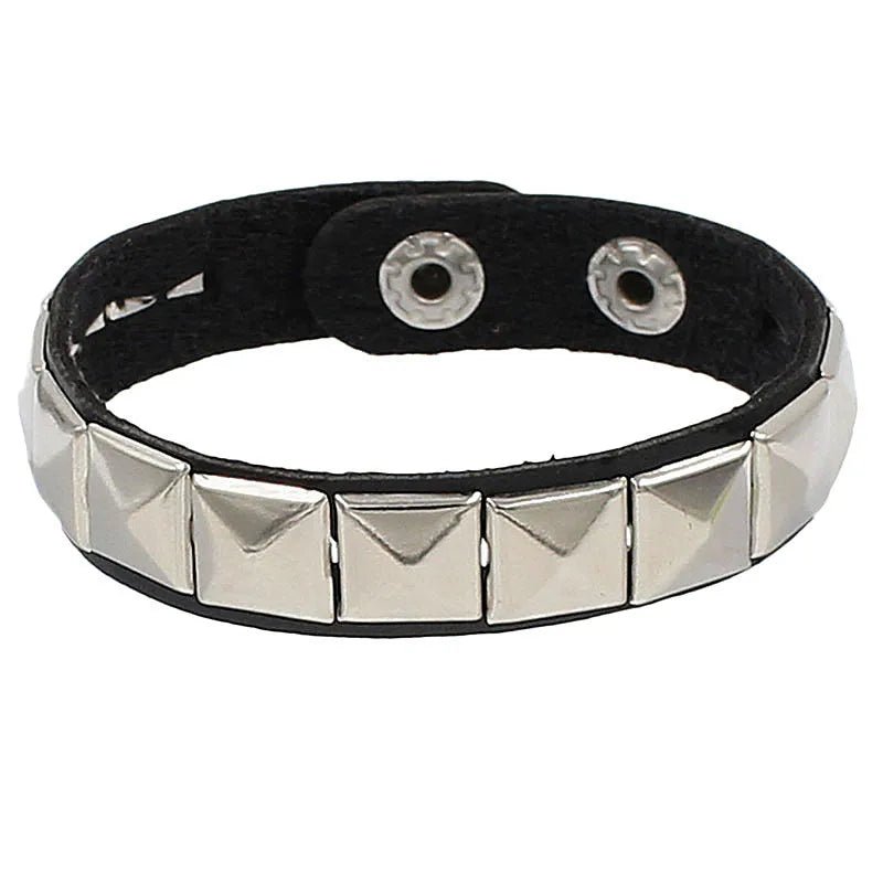 2024 Pu Leather Studded Bracelet Choker Punk Spike Rivets Cuff Black Wristband Adjustable Cuff Bangle - Avero