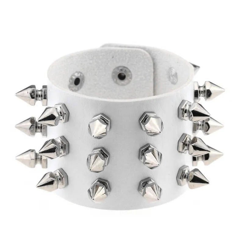 2024 Pu Leather Studded Bracelet Choker Punk Spike Rivets Cuff Black Wristband Adjustable Cuff Bangle - Avero