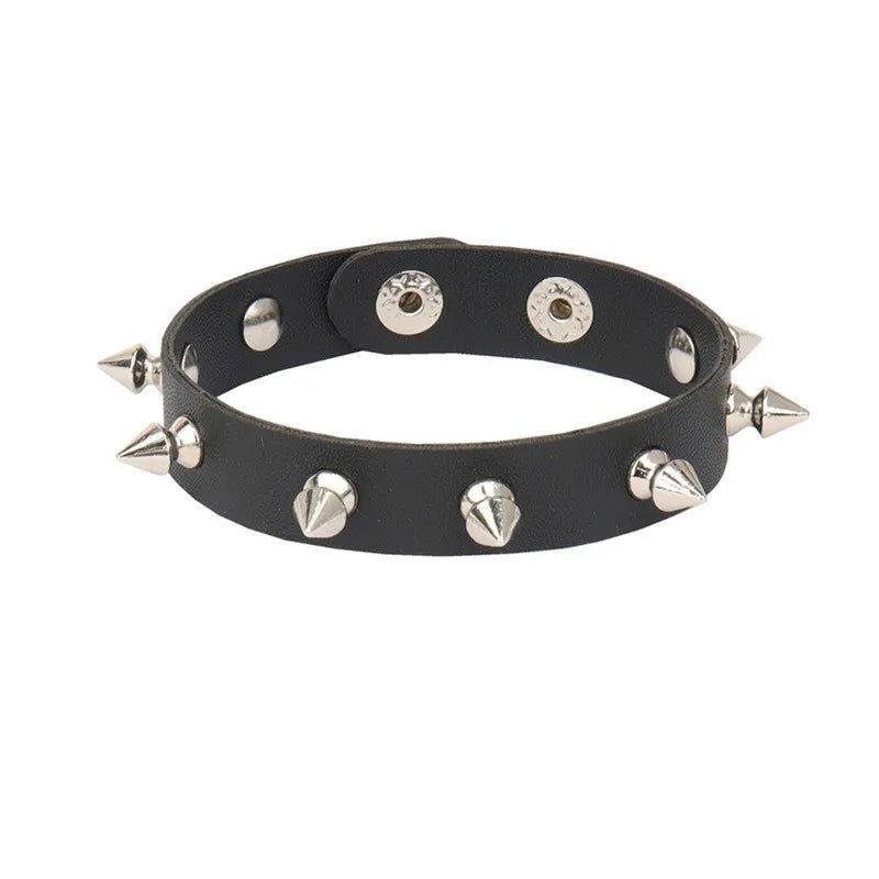2024 Pu Leather Studded Bracelet Choker Punk Spike Rivets Cuff Black Wristband Adjustable Cuff Bangle - Avero