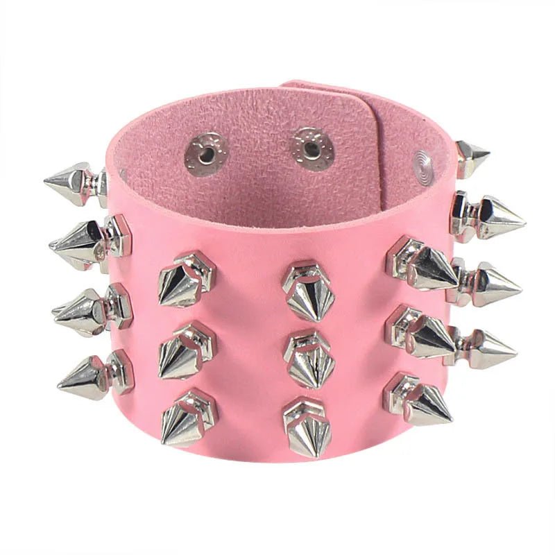 2024 Pu Leather Studded Bracelet Choker Punk Spike Rivets Cuff Black Wristband Adjustable Cuff Bangle - Avero