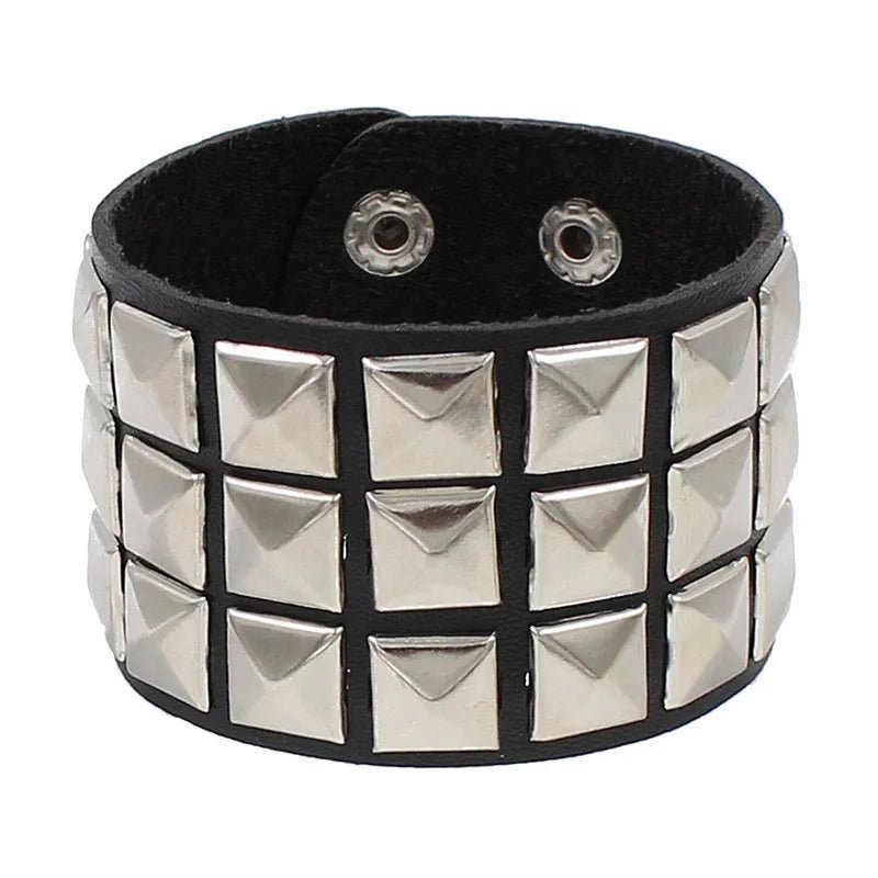 2024 Pu Leather Studded Bracelet Choker Punk Spike Rivets Cuff Black Wristband Adjustable Cuff Bangle - Avero