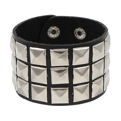 2024 Pu Leather Studded Bracelet Choker Punk Spike Rivets Cuff Black Wristband Adjustable Cuff Bangle - Avero