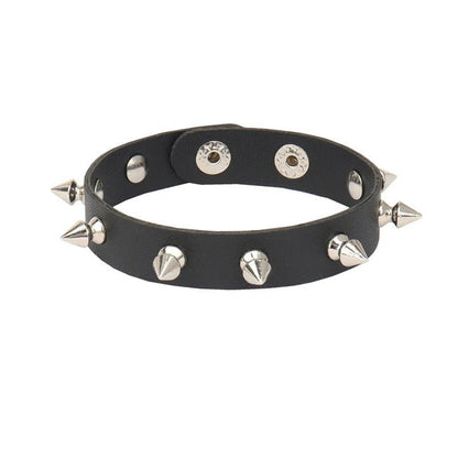 2024 Pu Leather Studded Bracelet Choker Punk Spike Rivets Cuff Black Wristband Adjustable Cuff Bangle - Avero