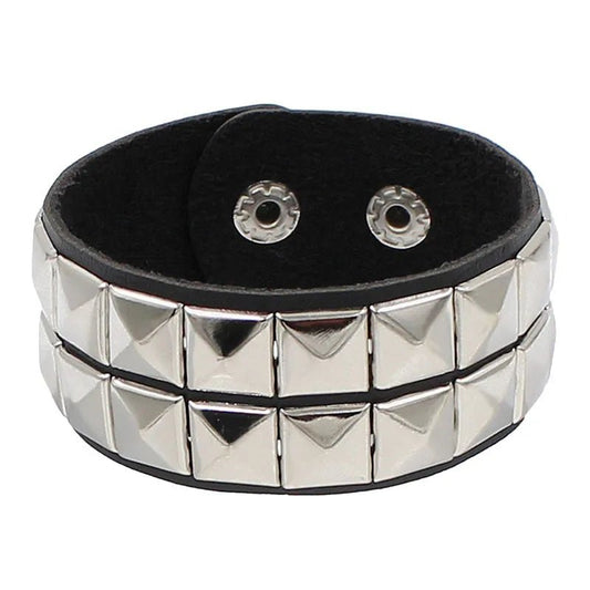 2024 Pu Leather Studded Bracelet Choker Punk Spike Rivets Cuff Black Wristband Adjustable Cuff Bangle - Avero