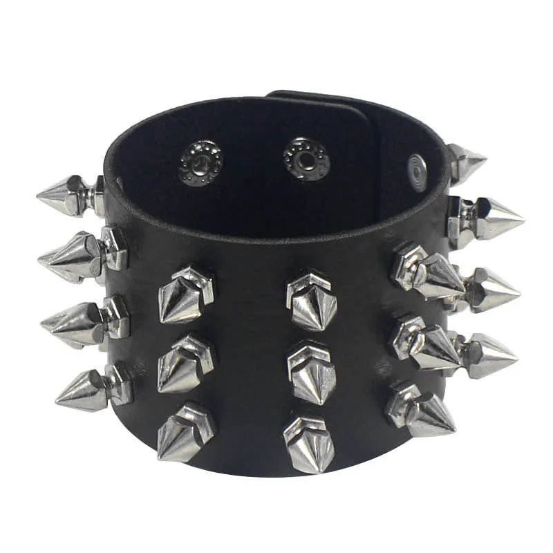 2024 Pu Leather Studded Bracelet Choker Punk Spike Rivets Cuff Black Wristband Adjustable Cuff Bangle - Avero