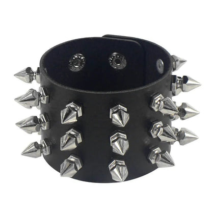 2024 Pu Leather Studded Bracelet Choker Punk Spike Rivets Cuff Black Wristband Adjustable Cuff Bangle - Avero