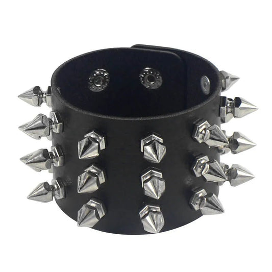2024 Pu Leather Studded Bracelet Choker Punk Spike Rivets Cuff Black Wristband Adjustable Cuff Bangle - Avero