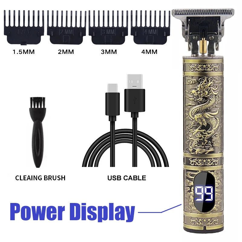 2025 T9 HairClipper Beard Shaving Body Hair Trimmer Clippers Electric Machine Men Haircut Machine 0mm Barber ShaverDragon Carved - Avero