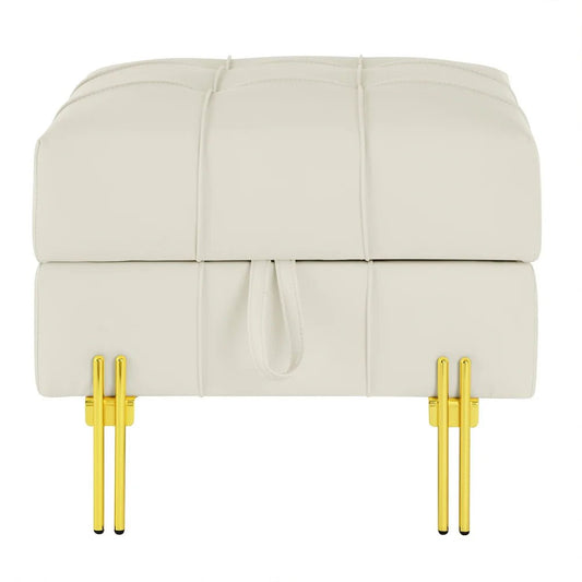 22 - inch leather surface storage stool, gold stainless steel legs, simple design bench, beige. - Avero