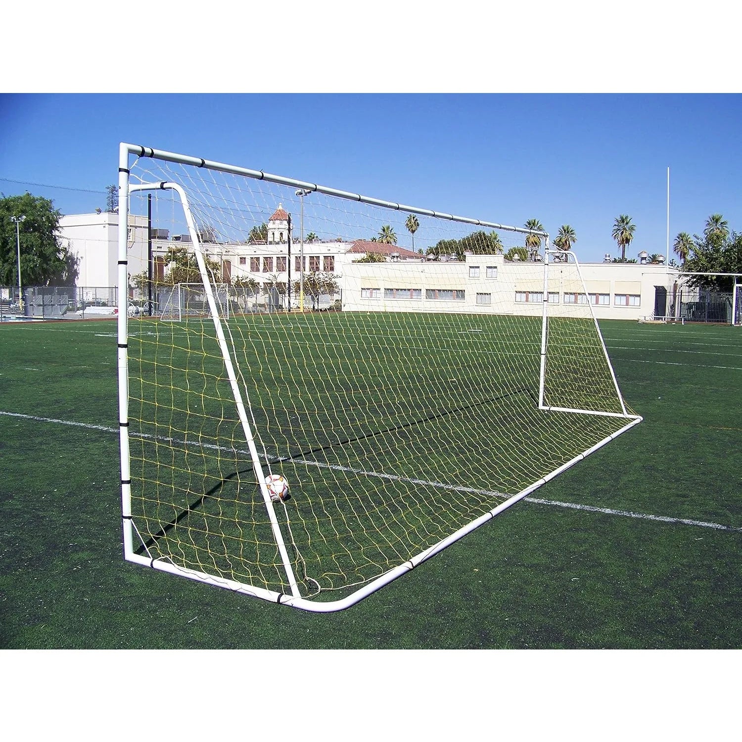 24 x 8 Ft. Official Size. Heavy Duty Steel Soccer Goal w/Net. Regulation Size Goals. Professional Practice Training Aid - Avero