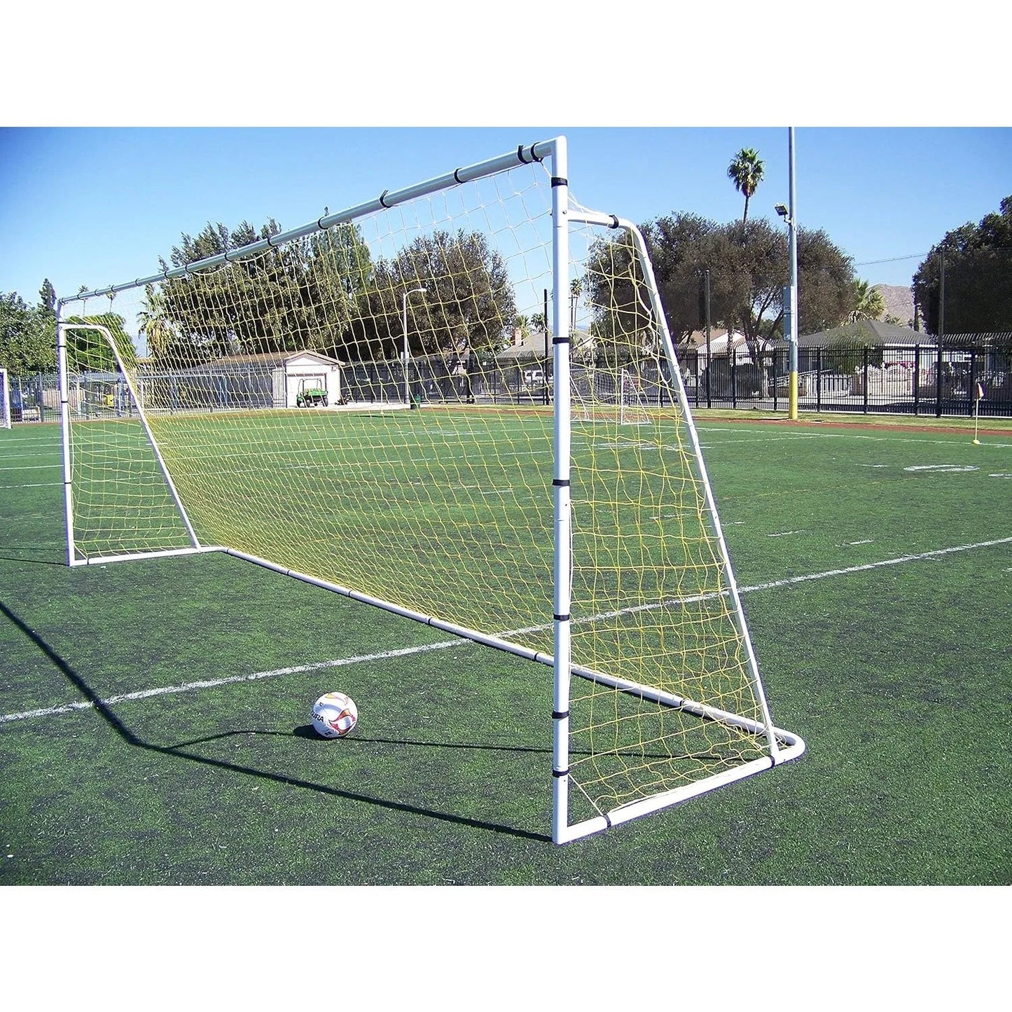 24 x 8 Ft. Official Size. Heavy Duty Steel Soccer Goal w/Net. Regulation Size Goals. Professional Practice Training Aid - Avero