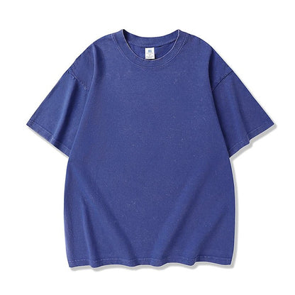 250gsm Men's Washed Vintage T-Shirts Street Hip Hop Retro Punk T Shirt Women Harajuku Casual Cotton Short Sleeve Acid Wash Tops - Avero