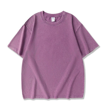 250gsm Men's Washed Vintage T-Shirts Street Hip Hop Retro Punk T Shirt Women Harajuku Casual Cotton Short Sleeve Acid Wash Tops - Avero