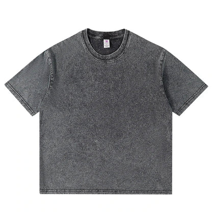 250gsm Men's Washed Vintage T-Shirts Street Hip Hop Retro Punk T Shirt Women Harajuku Casual Cotton Short Sleeve Acid Wash Tops - Avero