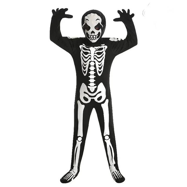 Kids Halloween Skeleton Costume for Boys and Girls Glow in the Dark Skeleton Jumpsuit Stage Performance Bodysuit Costumes
