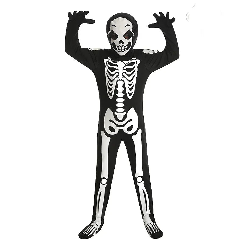 Kids Halloween Skeleton Costume for Boys and Girls Glow in the Dark Skeleton Jumpsuit Stage Performance Bodysuit Costumes