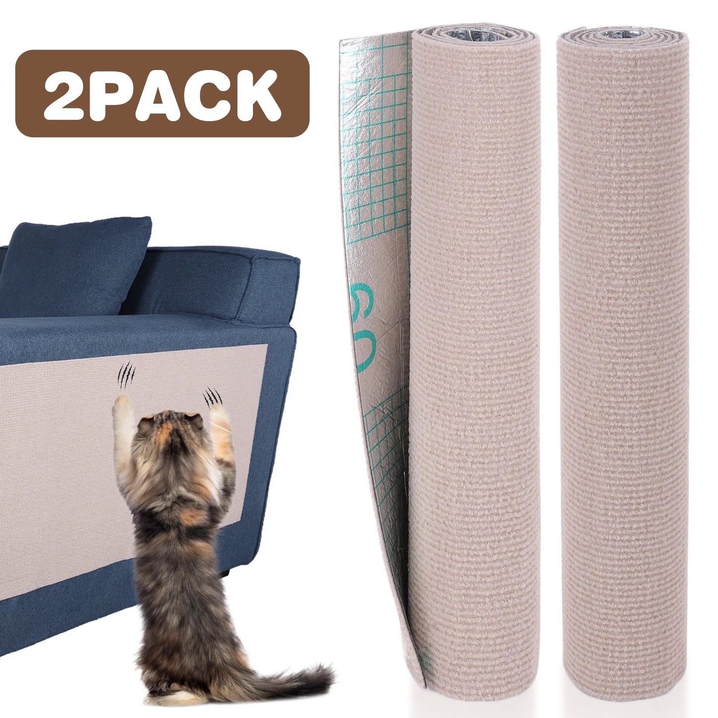 2Pcs Cat Scratching Mat Furniture Protector Trimmable DIY Cat Scratching Pad Self - Aadhesive for Couch Sofa Furniture Protect - Avero