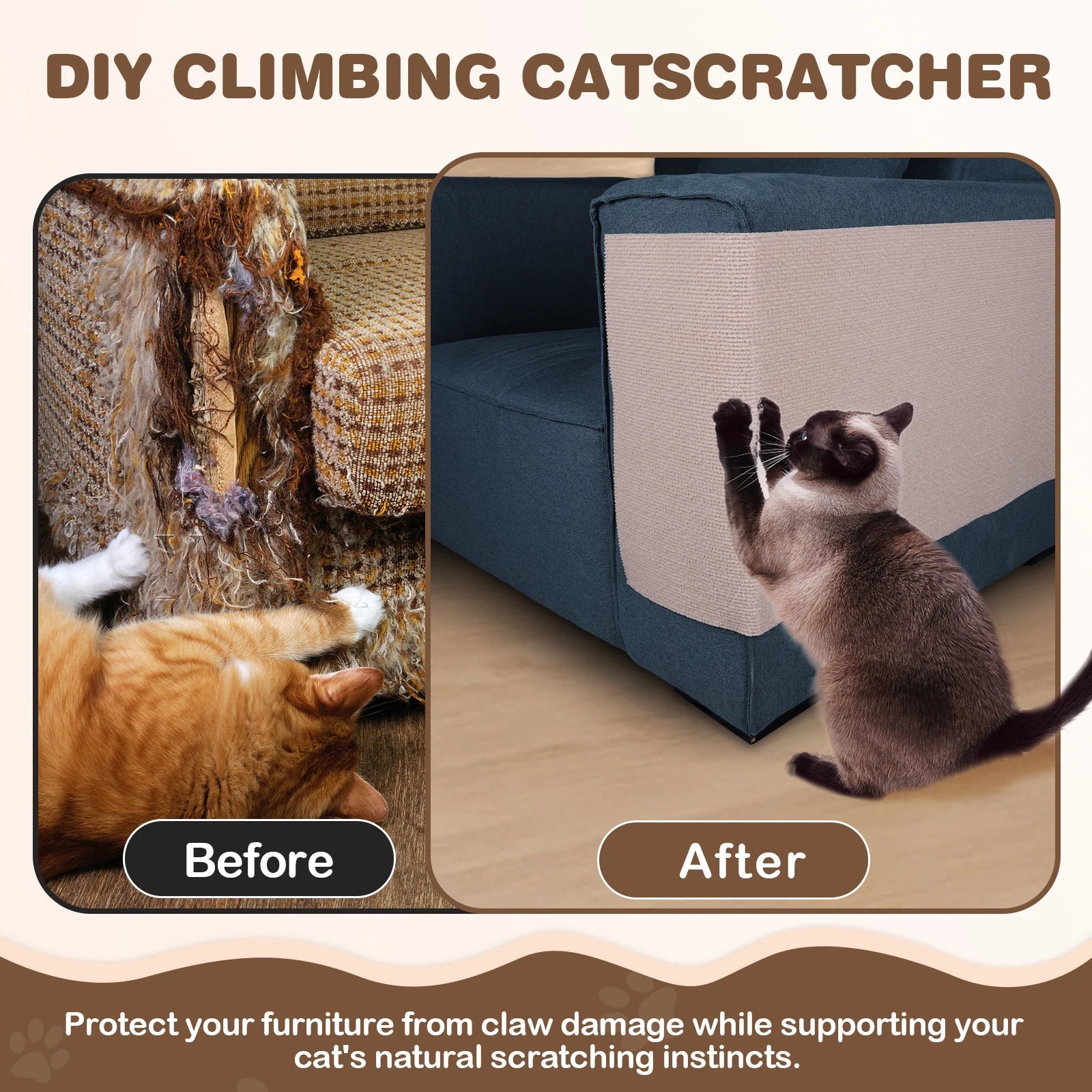2Pcs Cat Scratching Mat Furniture Protector Trimmable DIY Cat Scratching Pad Self - Aadhesive for Couch Sofa Furniture Protect - Avero