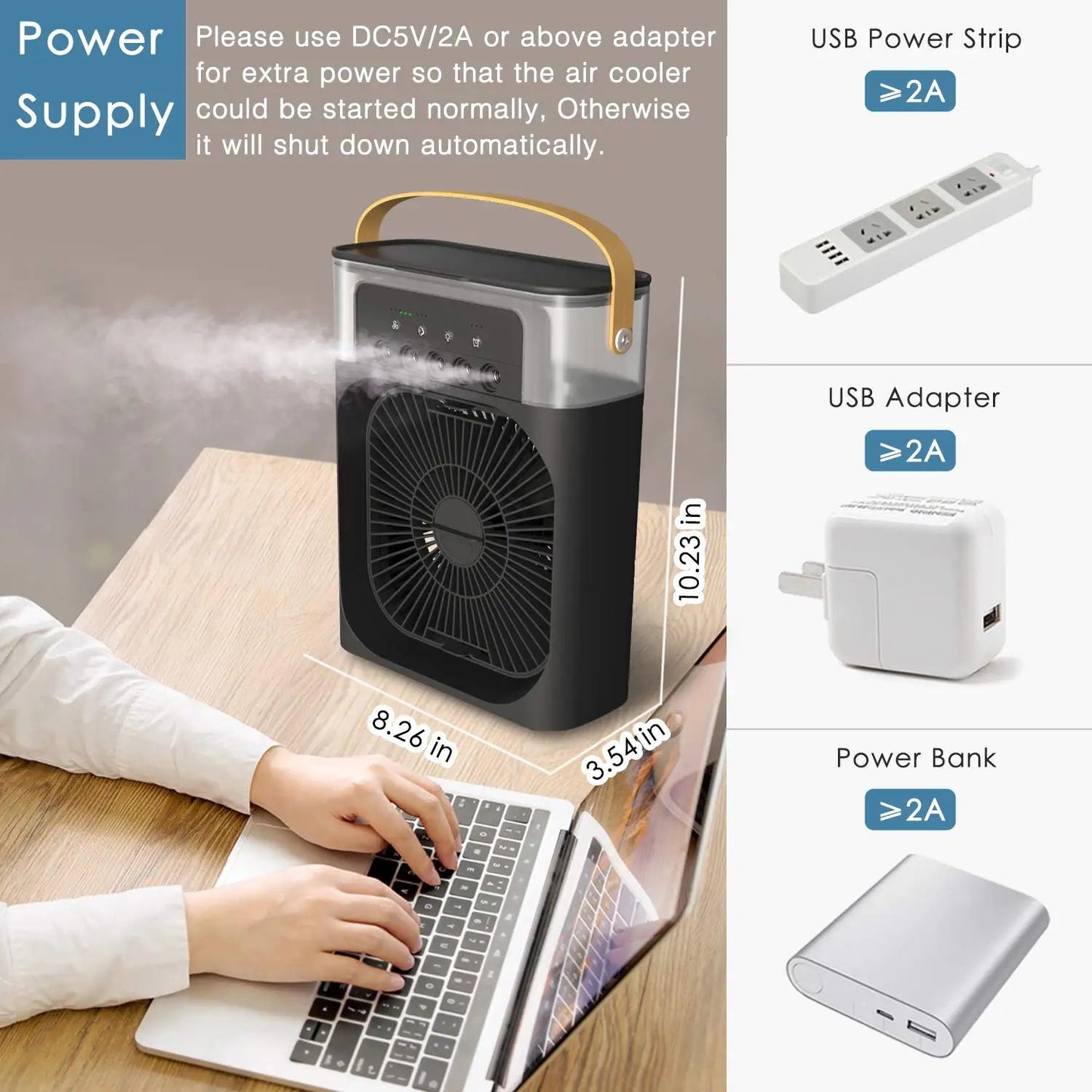 3 In 1 Fan Air Conditioners Portable USB Electric Fan LED Night Light Water Mist Fan Table Air Humidifier For Home Summer Cooler - Avero