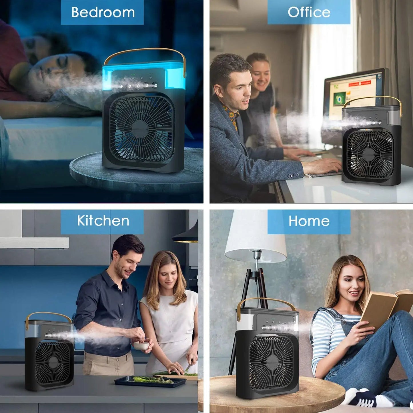 3 In 1 Fan Air Conditioners Portable USB Electric Fan LED Night Light Water Mist Fan Table Air Humidifier For Home Summer Cooler - Avero