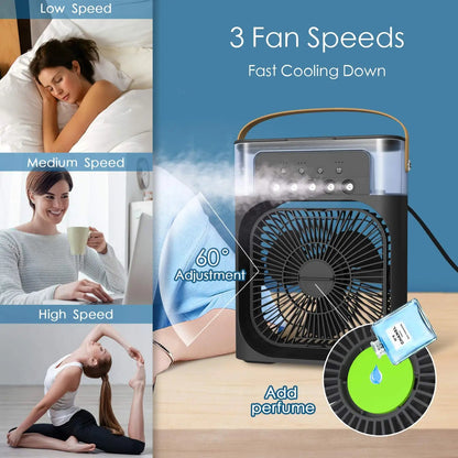 3 In 1 Fan Air Conditioners Portable USB Electric Fan LED Night Light Water Mist Fan Table Air Humidifier For Home Summer Cooler - Avero