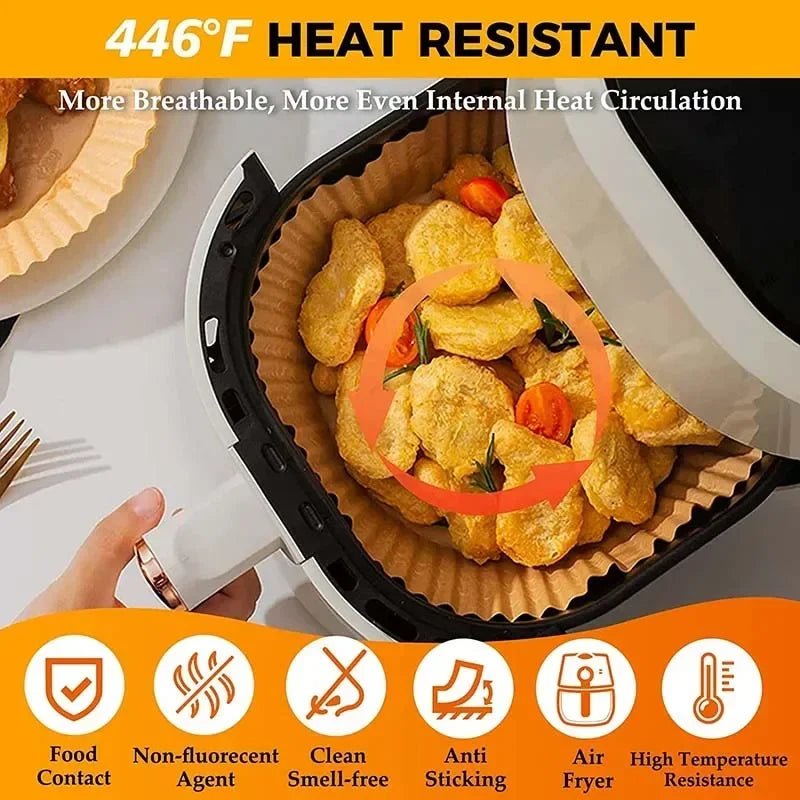 300PCS Air Fryer Disposable Paper Square Round Baking Paper Barbecue Plate NonStick Mat Kitchen Oven Oil Absorbing Paper Tool - Avero
